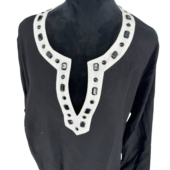 Alexandra Bartlett Womans Linen Tunic Top Size 3X Beaded Oversized Lagenlook - Picture 1 of 7